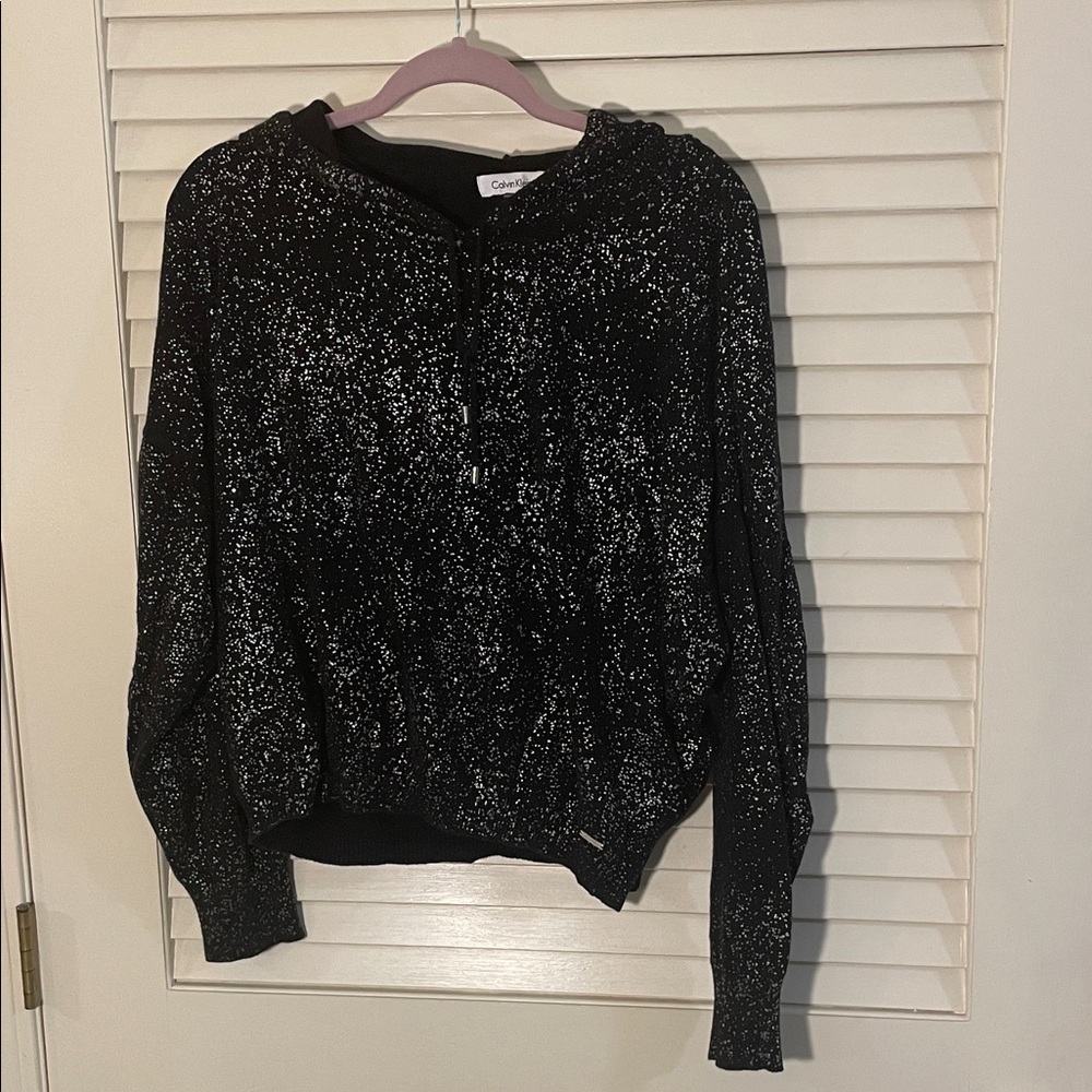 Calvin Klein Women's Black and Silver Hoodie